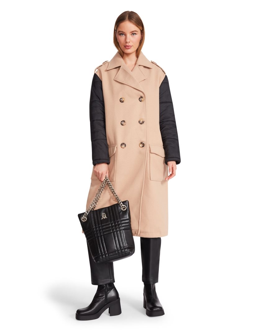 Beige / Black Steve Madden Savannah Fabric Women's Coats | XNPJI2134