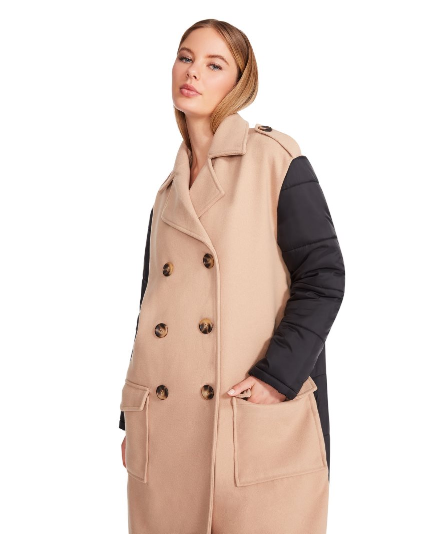 Beige / Black Steve Madden Savannah Fabric Women's Coats | XNPJI2134