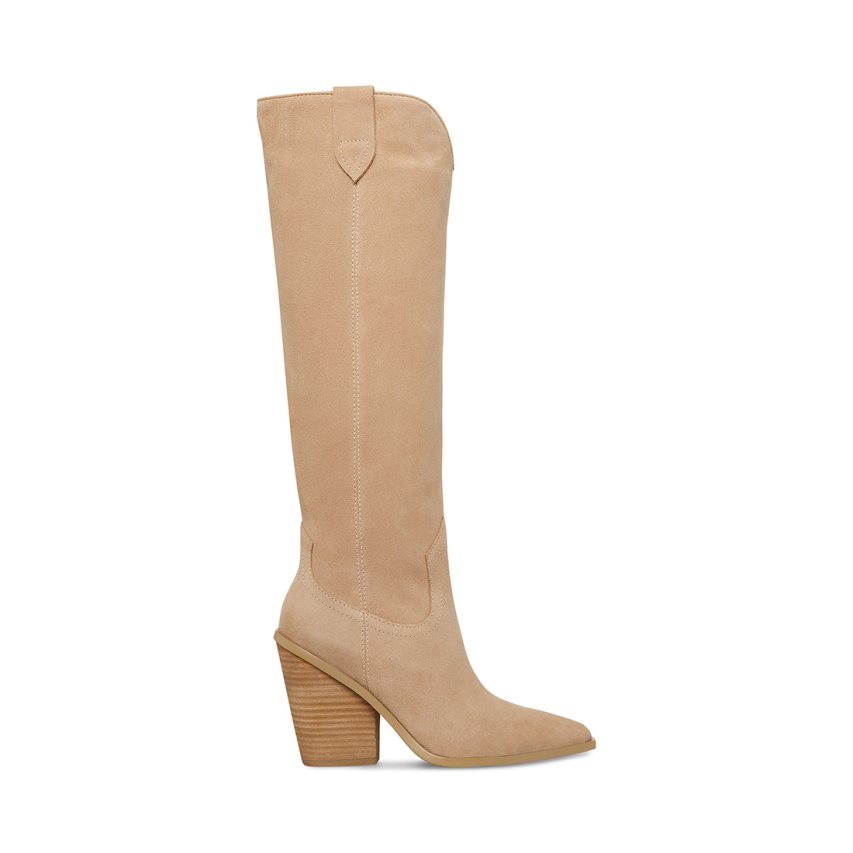 Beige Steve Madden Brondy Suede Women\'s Knee-high Boots | YKXPG0952