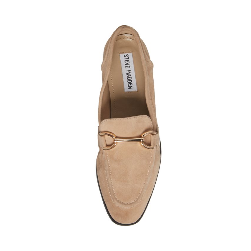 Beige Steve Madden Carrine Suede Women's Loafers | UDHFZ4531