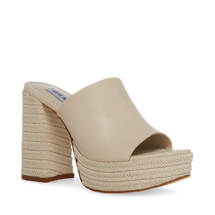 Beige Steve Madden Darby Leather Women's Mules | DO12CA4079