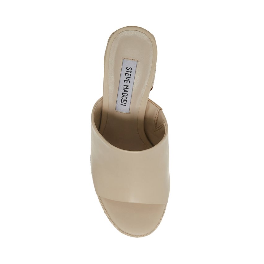 Beige Steve Madden Darby Leather Women's Mules | DO12CA4079