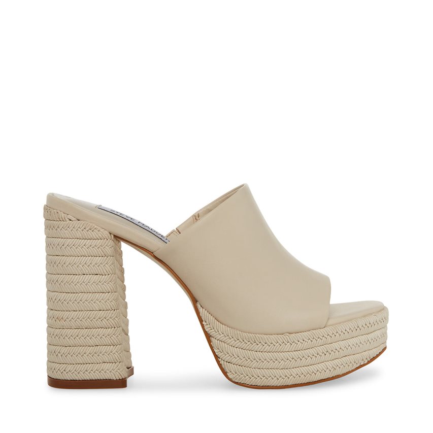 Beige Steve Madden Darby Leather Women\'s Mules | DO12CA4079