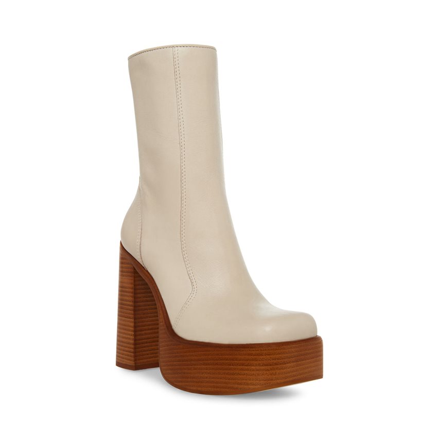 Beige Steve Madden Dwane Leather Women's Ankle Boots | PXRYC6584