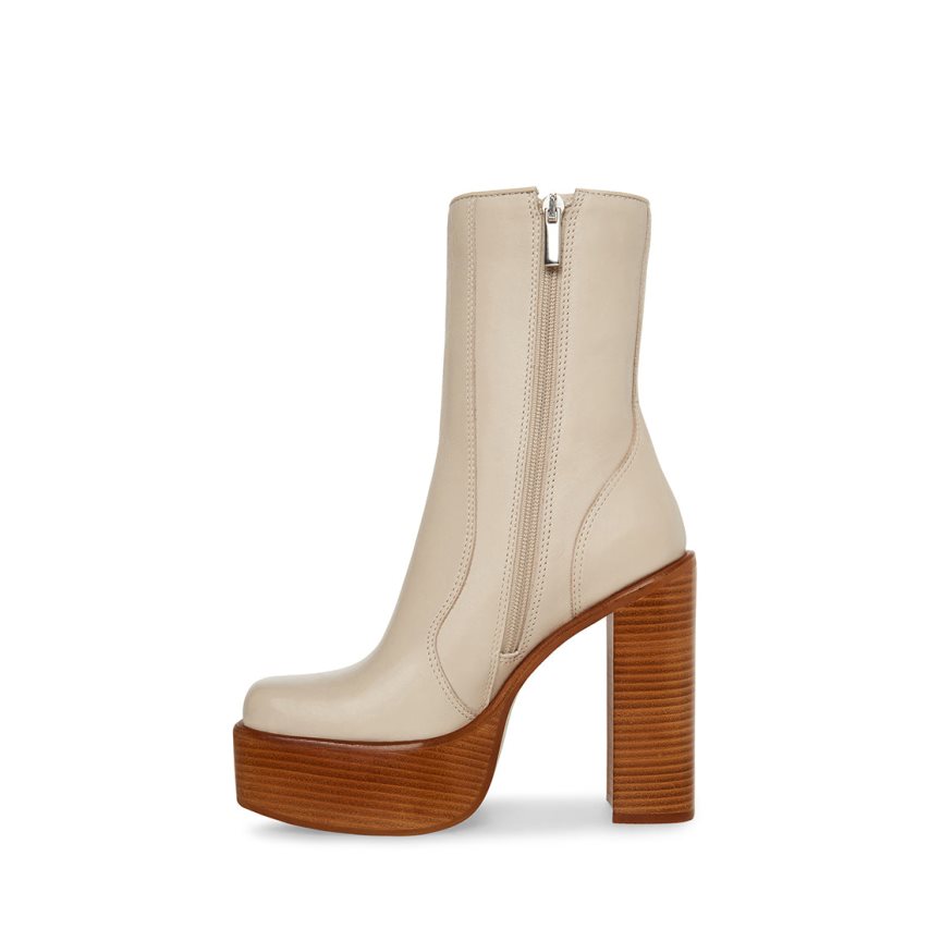 Beige Steve Madden Dwane Leather Women's Ankle Boots | PXRYC6584