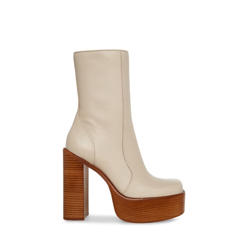 Beige Steve Madden Dwane Leather Women\'s Ankle Boots | PXRYC6584