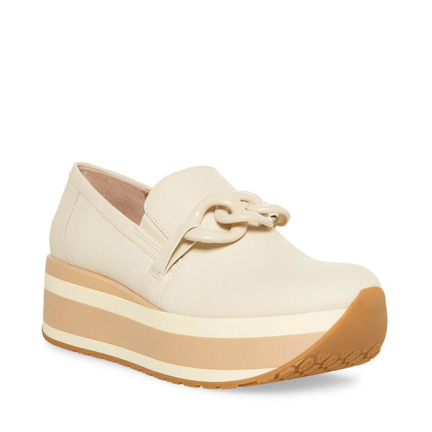 Beige Steve Madden Haze Leather Women's Platform Shoes | YKXLB5796