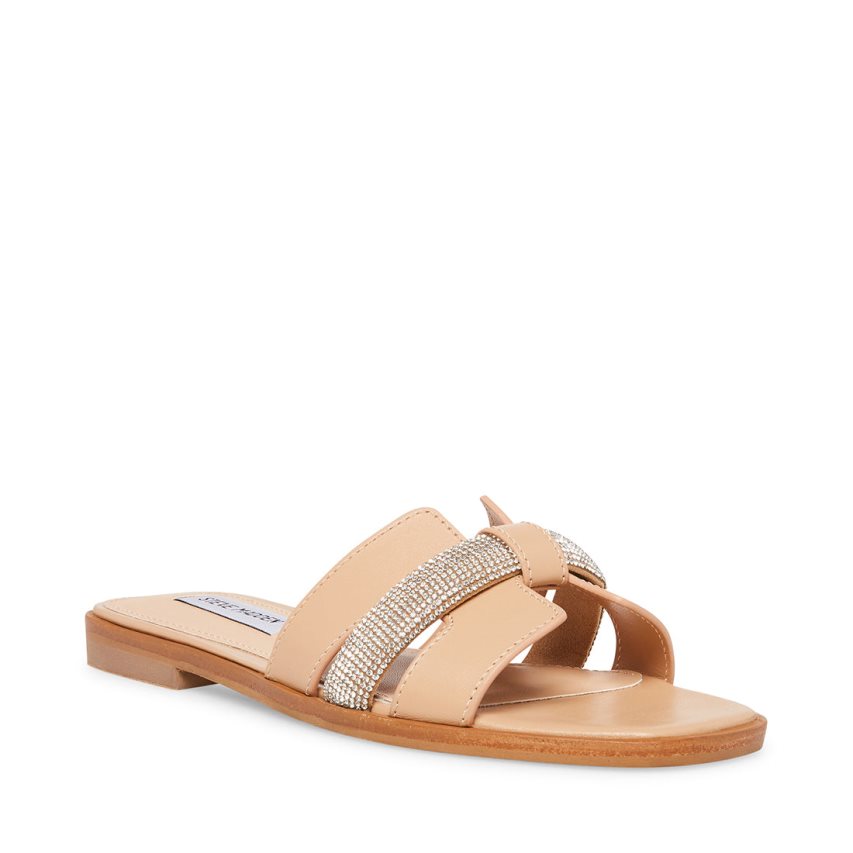 Beige Steve Madden Holli Leather Women's Slides | MNYKX4168