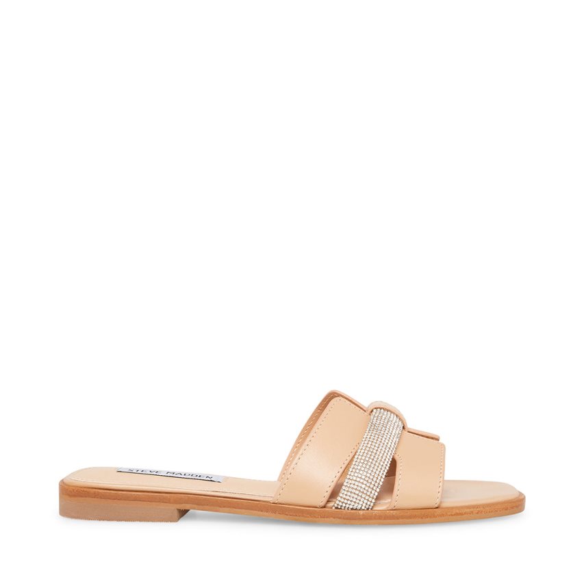 Beige Steve Madden Holli Leather Women\'s Slides | MNYKX4168