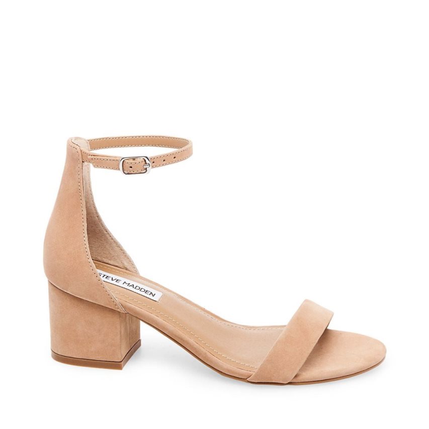 Beige Steve Madden Ireneew Nubuck Women's Heels Sandals | GWFPT5903