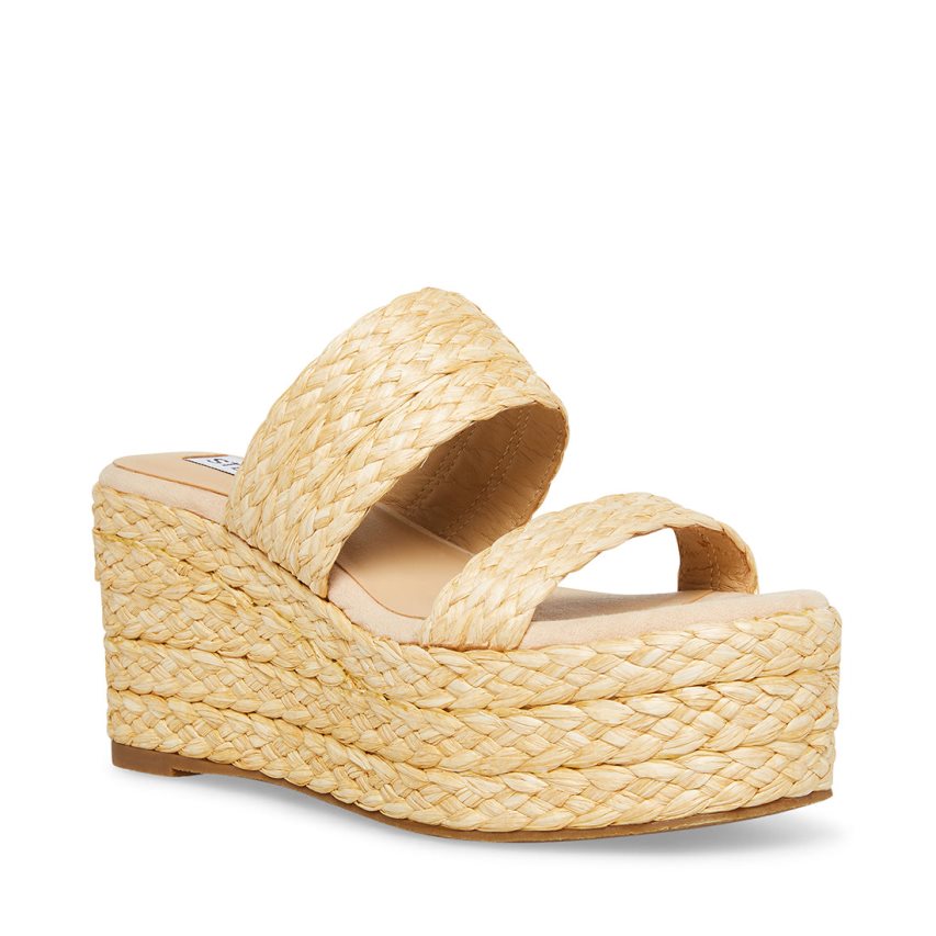 Beige Steve Madden Jane Natural Raffia Women's Wedges | OMEWU1673