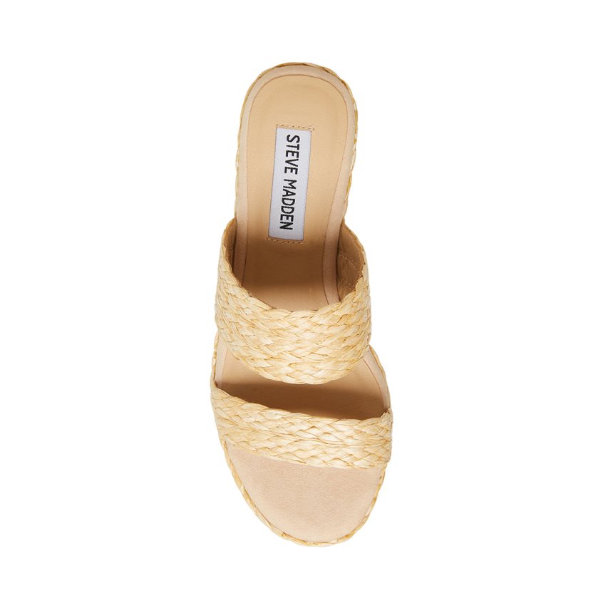 Beige Steve Madden Jane Natural Raffia Women's Wedges | OMEWU1673