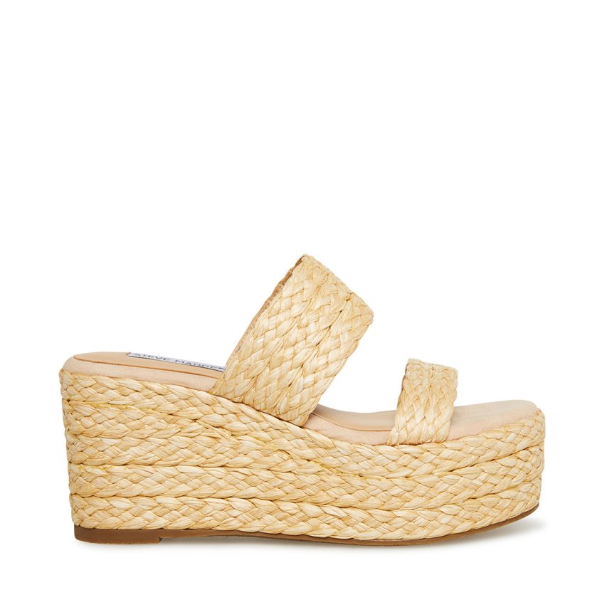 Beige Steve Madden Jane Natural Raffia Women\'s Wedges | OMEWU1673