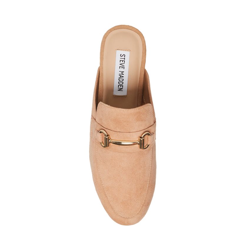 Beige Steve Madden Kandi Camel Suede Women's Mules | RWLZ126503