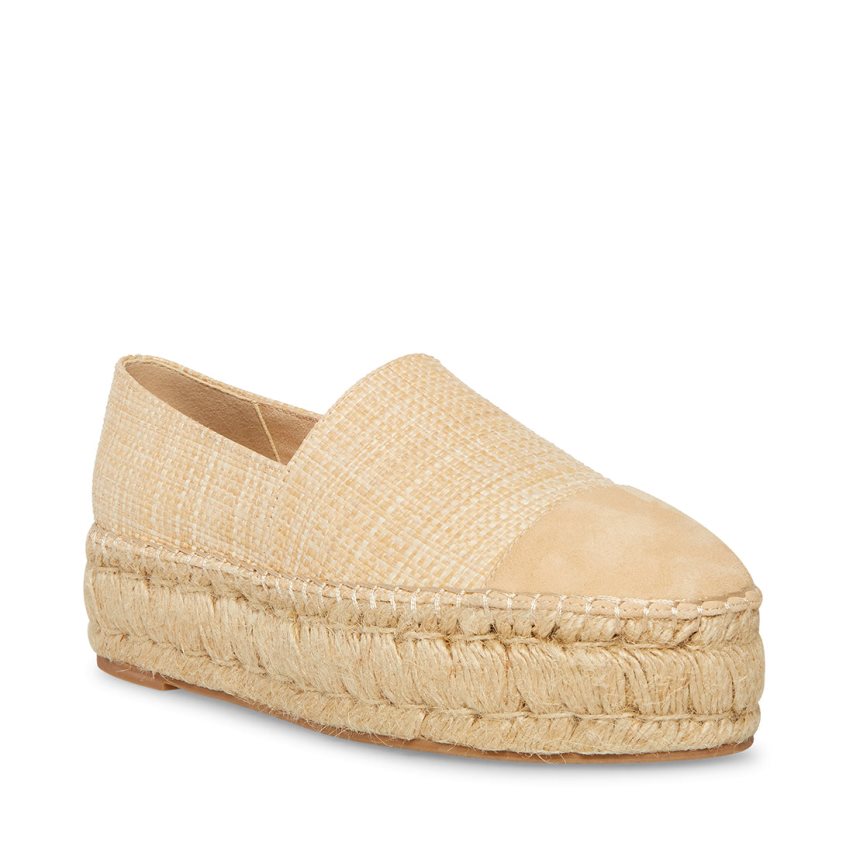 Beige Steve Madden Kitt Natural Raffia Women's Platform Shoes | CJNTK5132