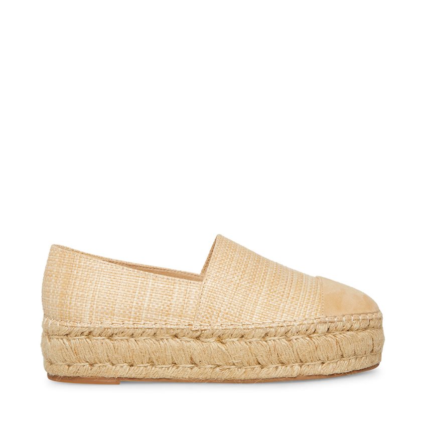 Beige Steve Madden Kitt Natural Raffia Women\'s Platform Shoes | CJNTK5132