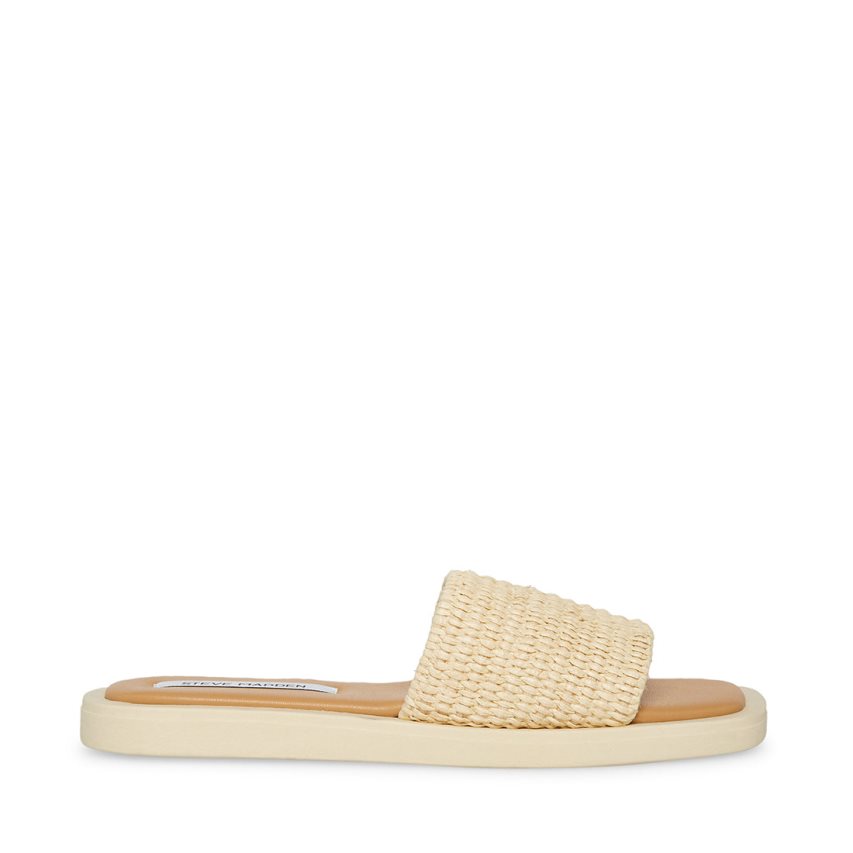 Beige Steve Madden Leigh Natural Women's Slides | RNZGY8592