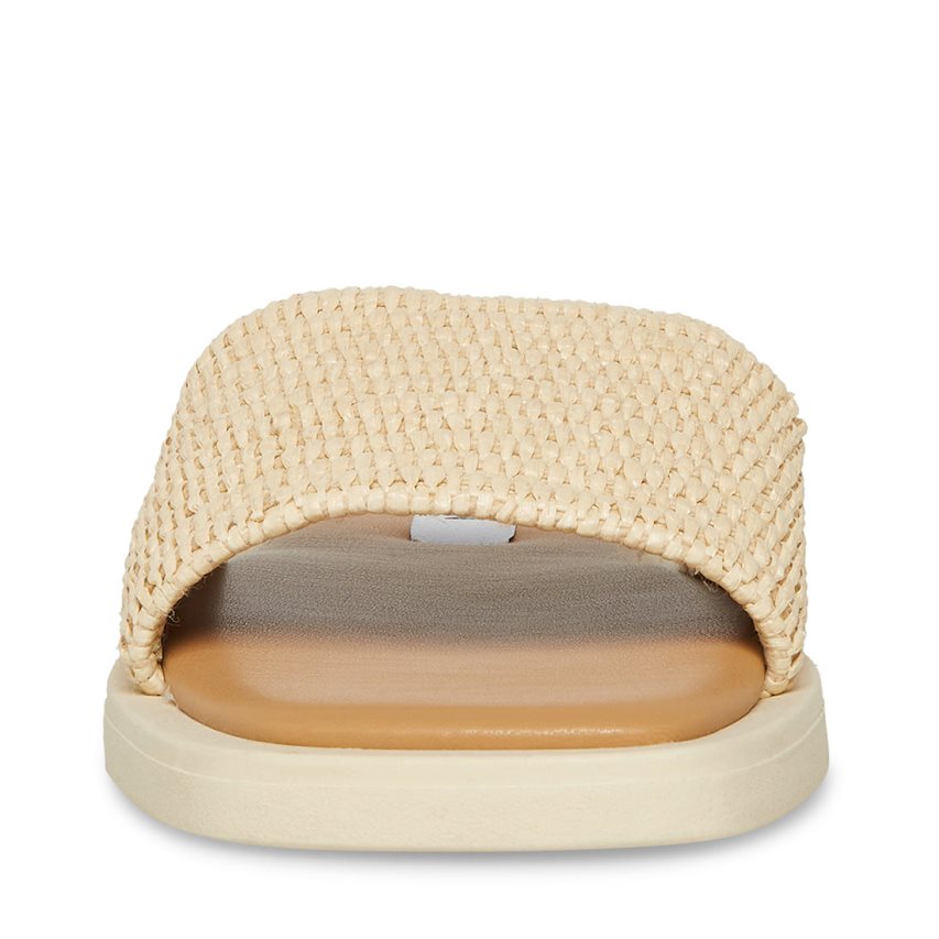 Beige Steve Madden Leigh Natural Women's Slides | RNZGY8592