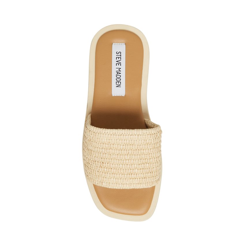 Beige Steve Madden Leigh Natural Women's Slides | RNZGY8592