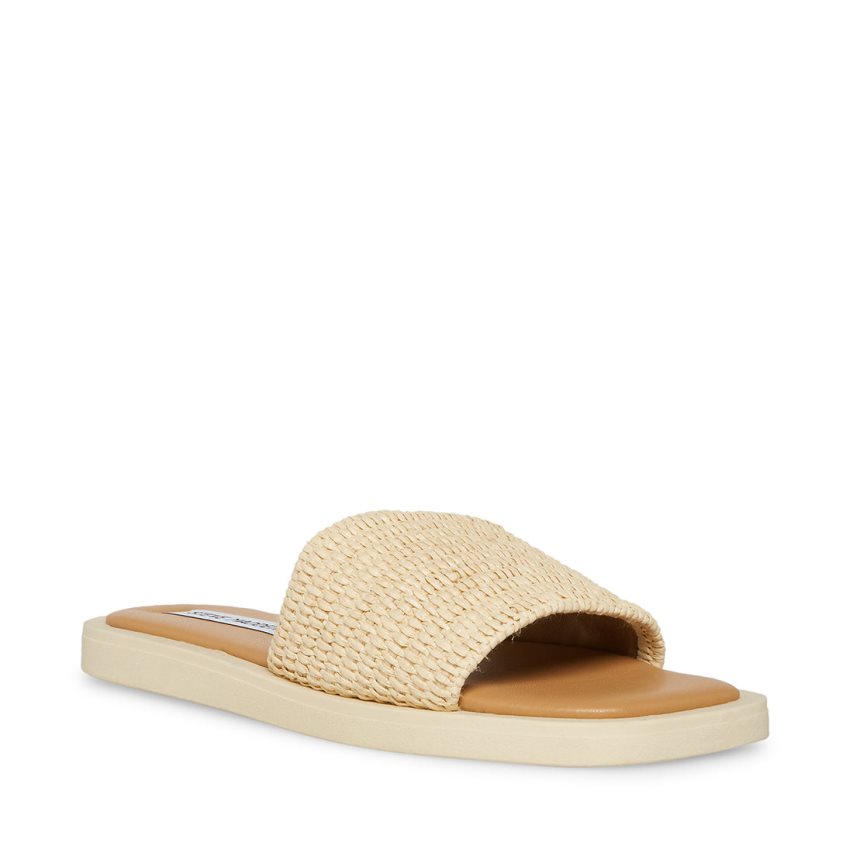 Beige Steve Madden Leigh Natural Women\'s Slides | RNZGY8592