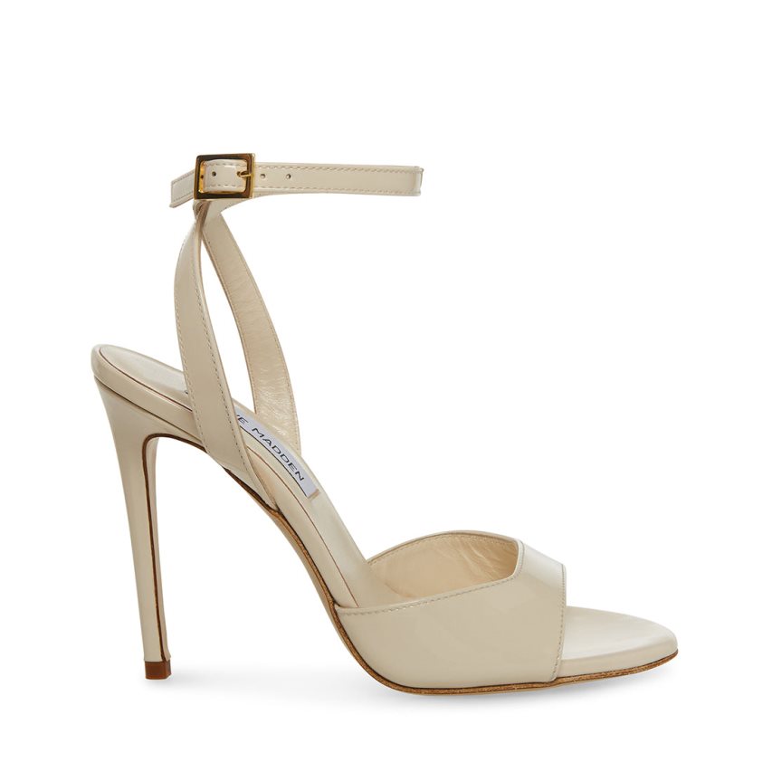 Beige Steve Madden Naryssa Patent Women\'s Heels Sandals | UOWFC7564