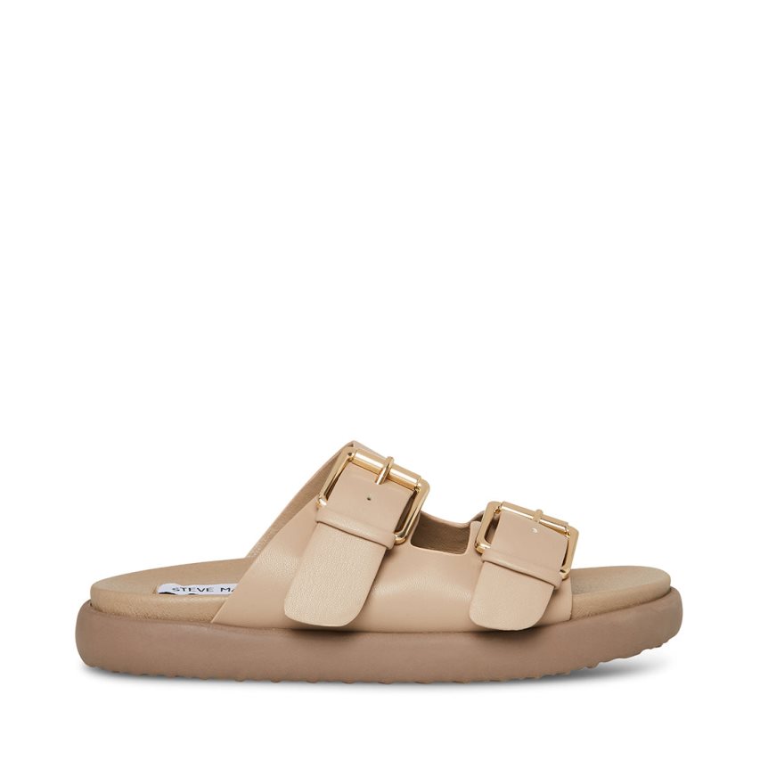 Beige Steve Madden Nevara Women's Slides | IMOYF0613