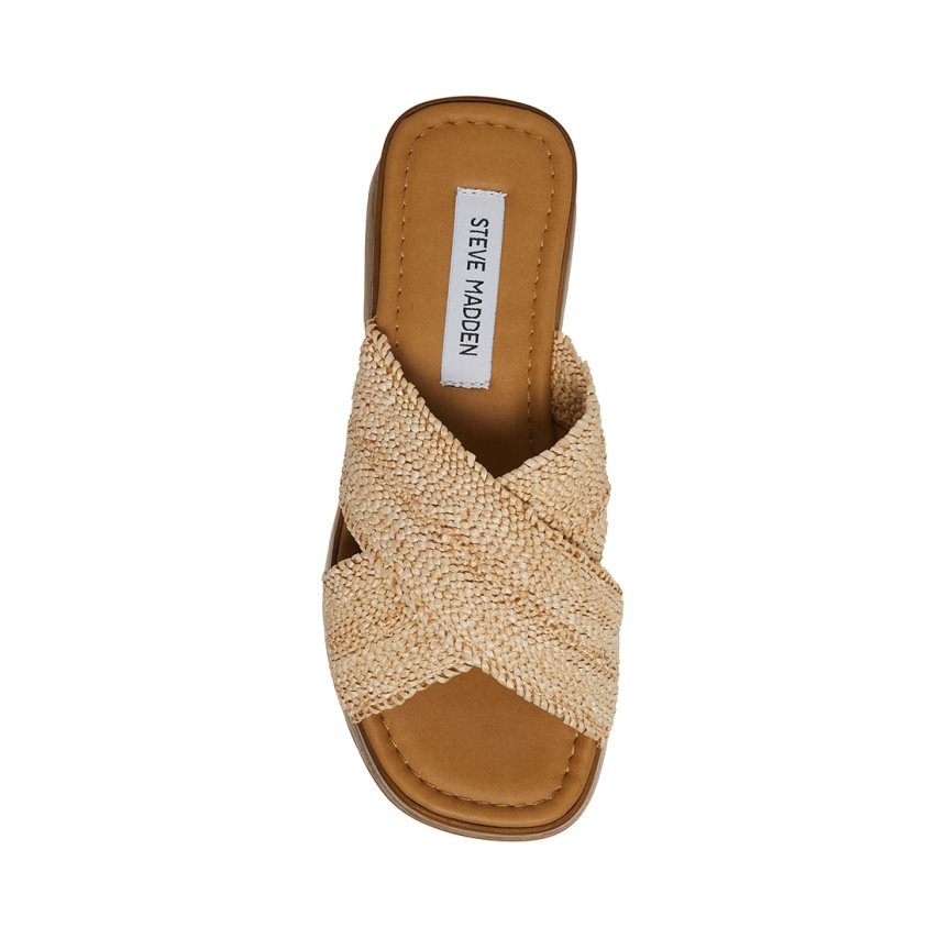 Beige Steve Madden Phoebe Raffia Women's Platform Sandals | VCAPM8194