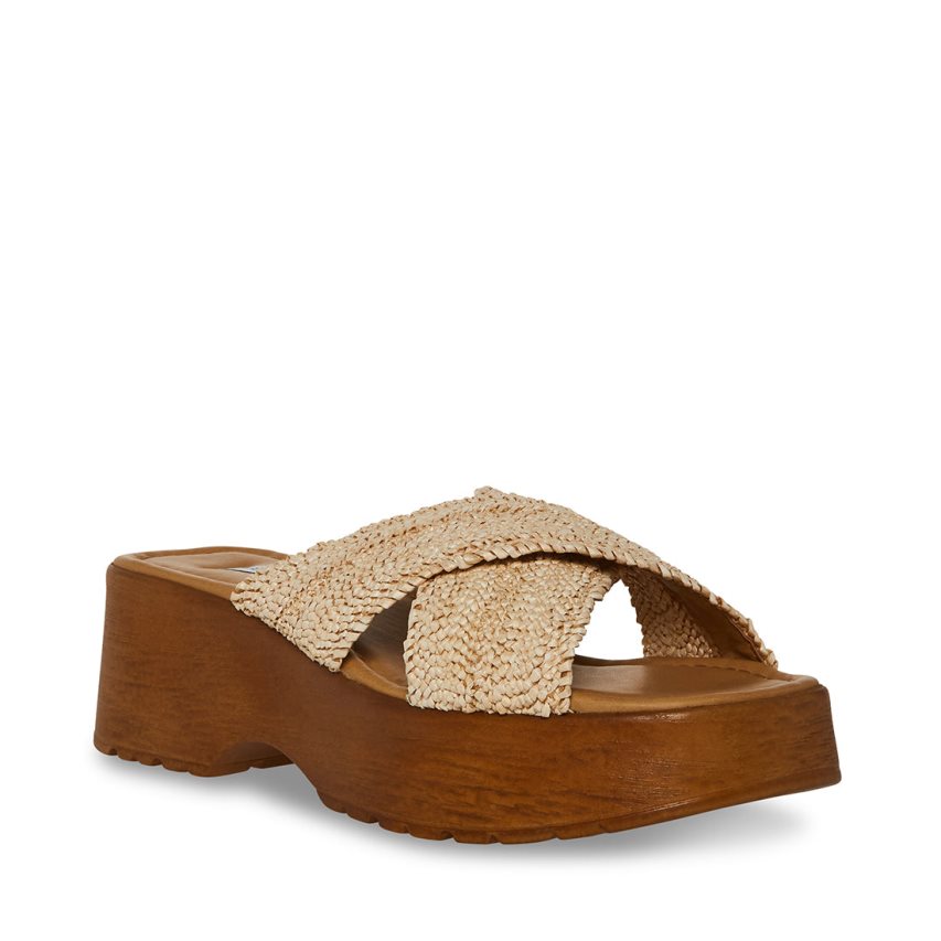 Beige Steve Madden Phoebe Raffia Women\'s Platform Sandals | VCAPM8194