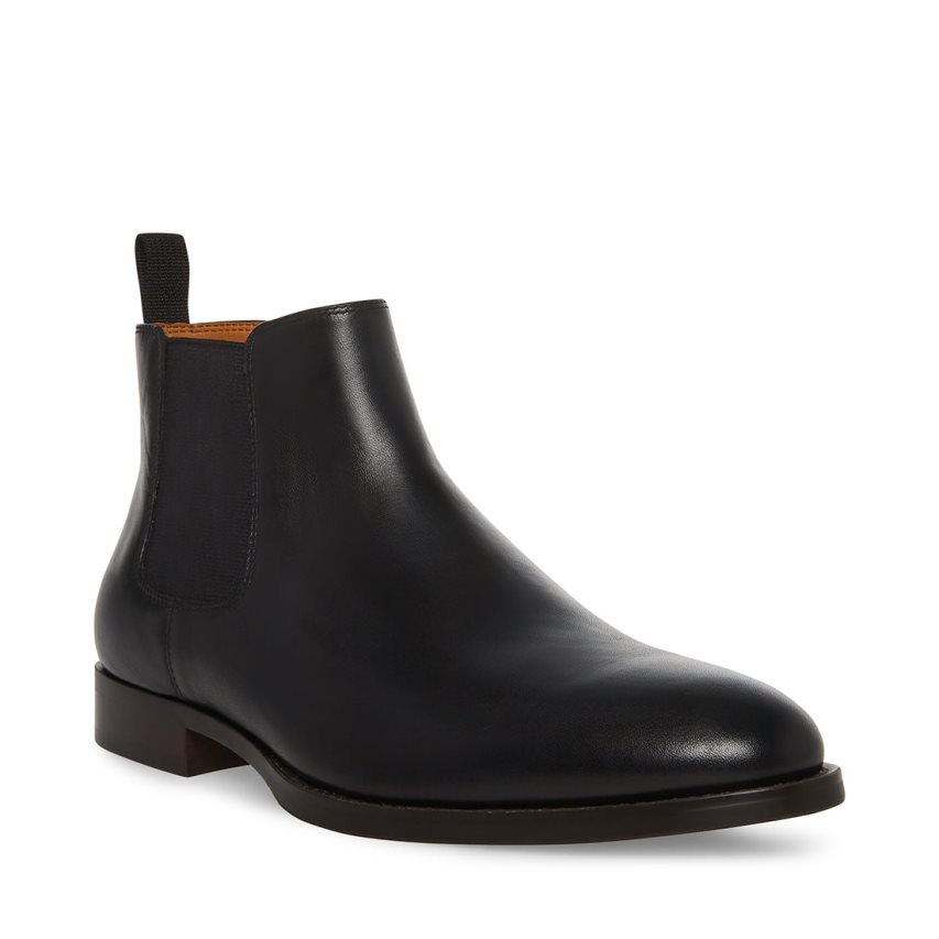 Black Steve Madden Agate Leather Men's Chelsea Boots | PLU12I2589