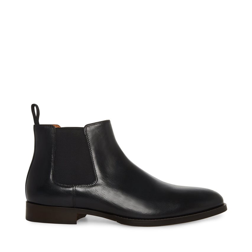 Black Steve Madden Agate Leather Men\'s Chelsea Boots | PLU12I2589