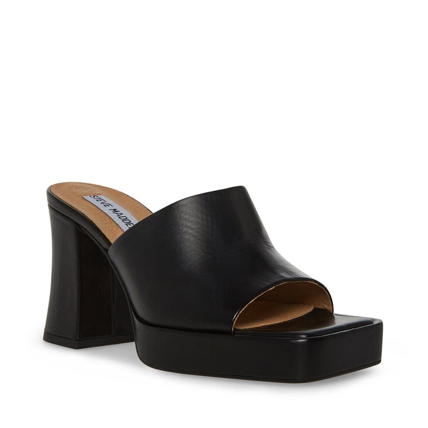 Black Steve Madden Alex Leather Women's Mules | KHXLG3786