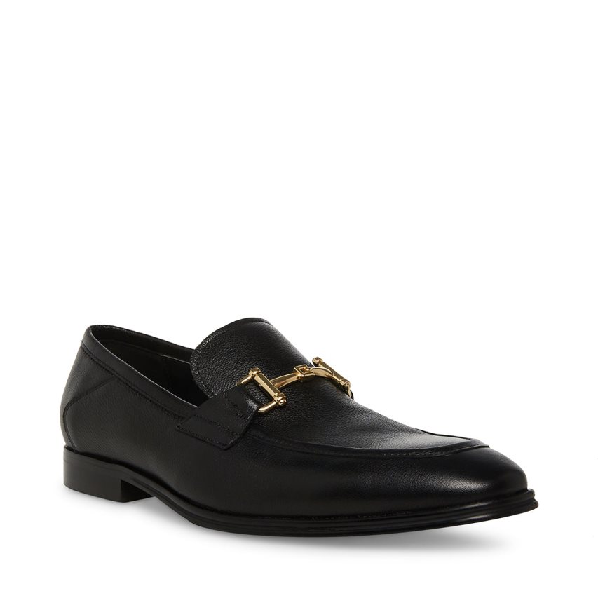 Black Steve Madden Archee Leather Men's Loafers | IXZ12B6950