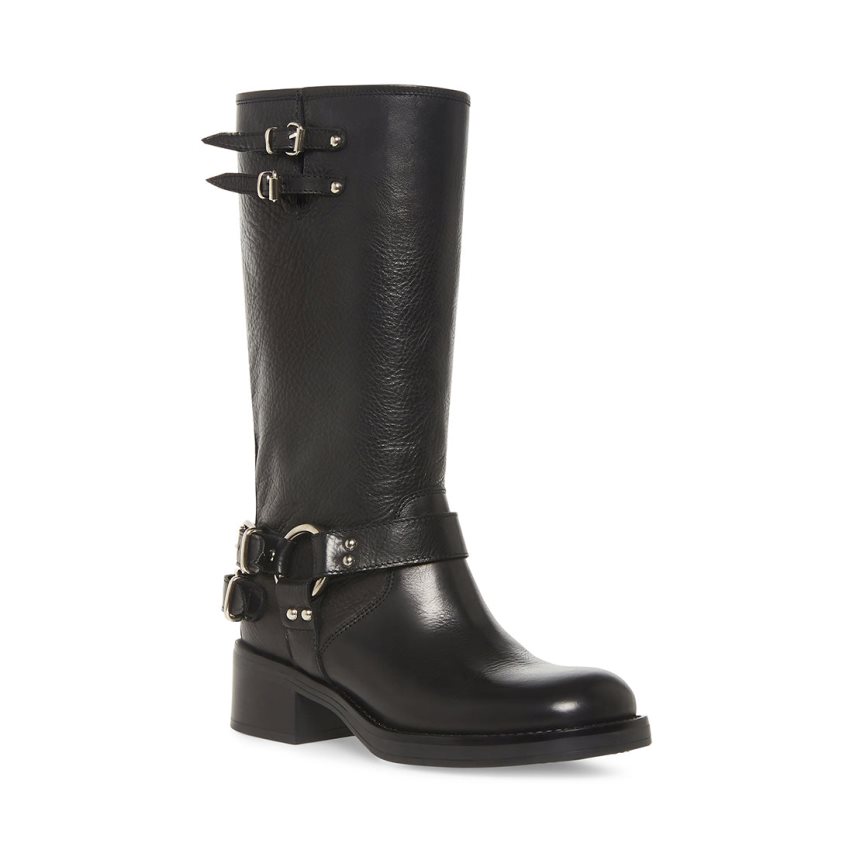 Black Steve Madden Axelle Leather Women's High Boots | HLVMU3542