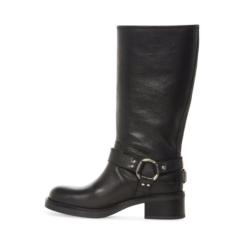 Black Steve Madden Axelle Leather Women's High Boots | HLVMU3542