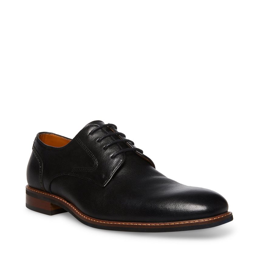 Black Steve Madden Bannon Leather Men's Derby Shoes | OHBXJ1763