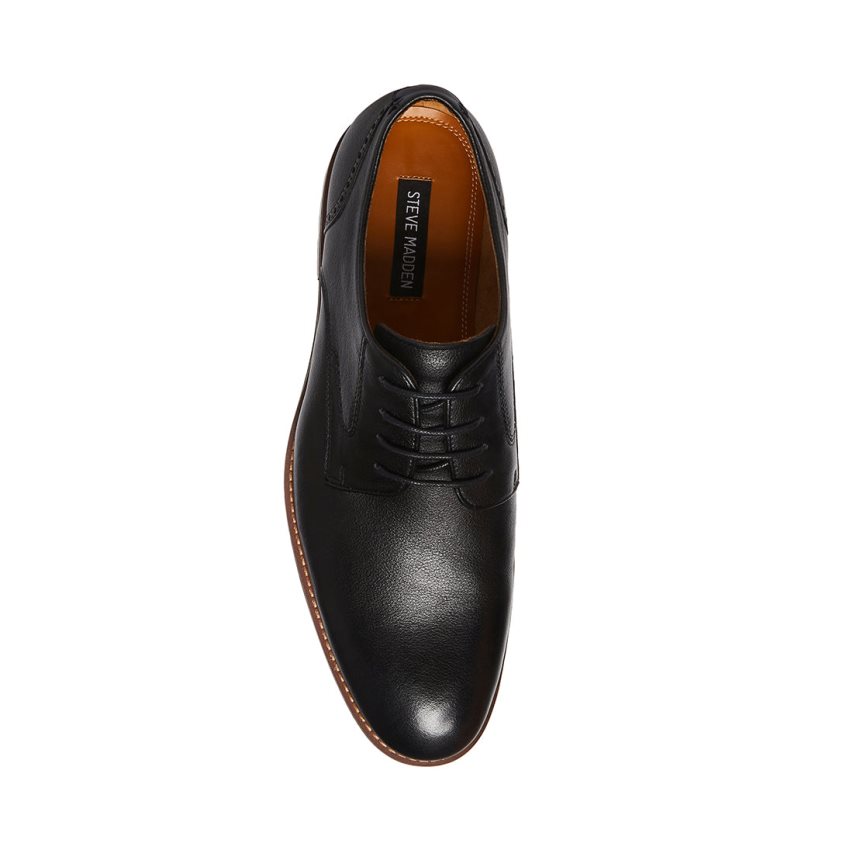 Black Steve Madden Bannon Leather Men's Derby Shoes | OHBXJ1763