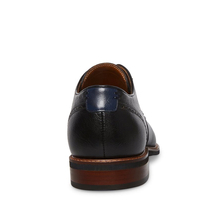 Black Steve Madden Bannon Leather Men's Derby Shoes | OHBXJ1763