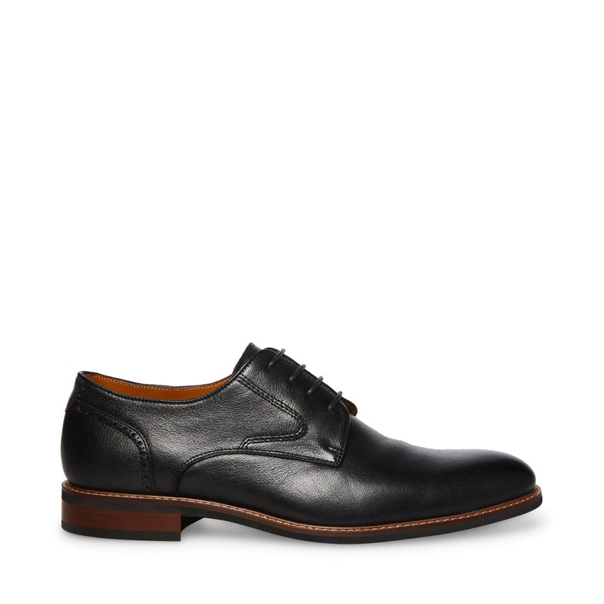 Black Steve Madden Bannon Leather Men\'s Derby Shoes | OHBXJ1763