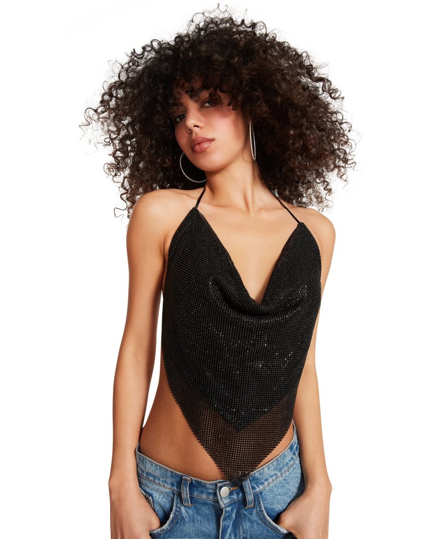 Black Steve Madden Barely There Rhinestone Halter Women's Bras | EALHU0829