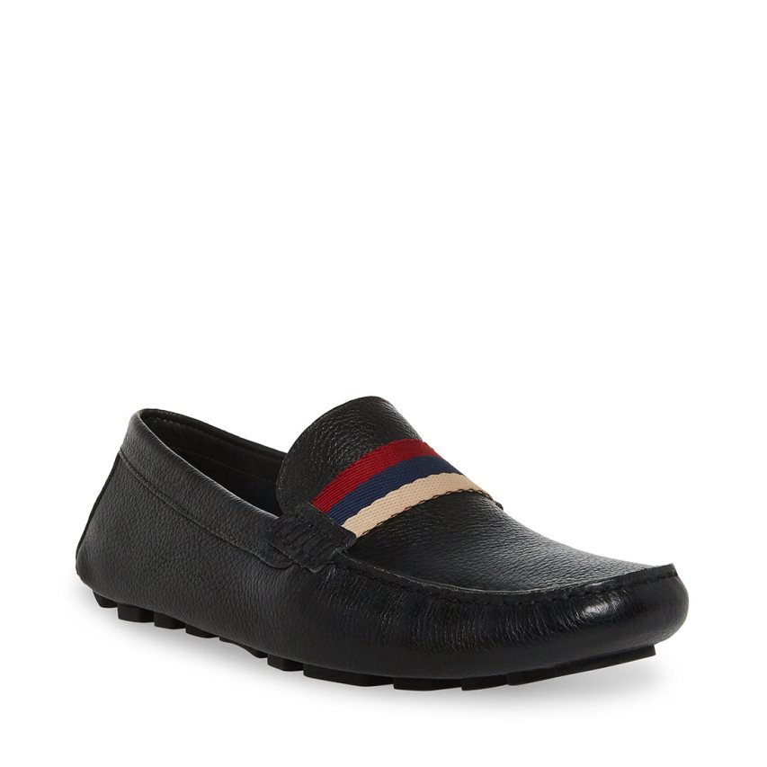 Black Steve Madden Baz Leather Men's Loafers | CBULN8425