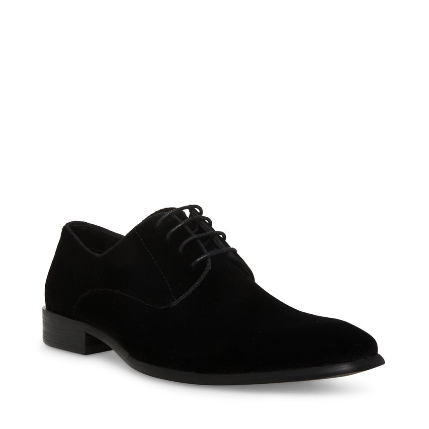 Black Steve Madden Beaux-v Velvet Men's Derby Shoes | KJRVT1534