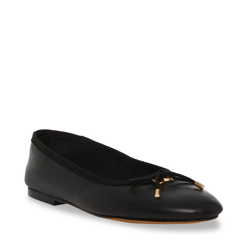 Black Steve Madden Blossoms Leather Women's Ballet Flats | DHAXW9854