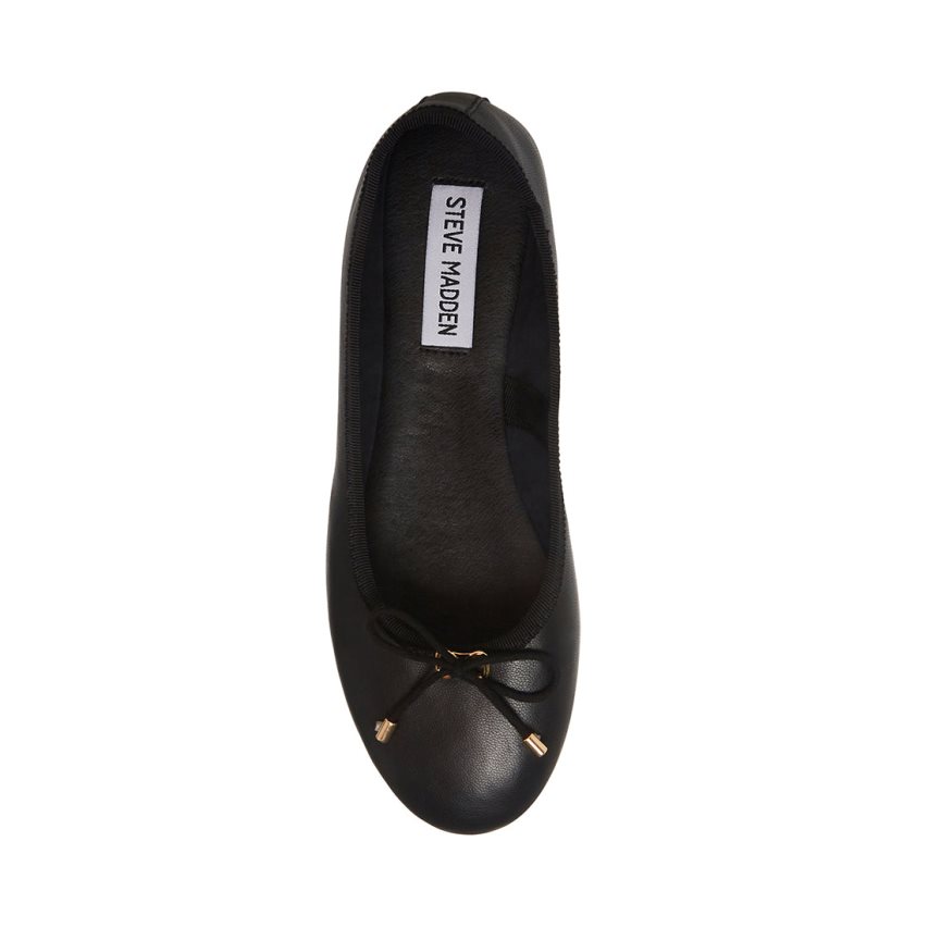 Black Steve Madden Blossoms Leather Women's Ballet Flats | DHAXW9854