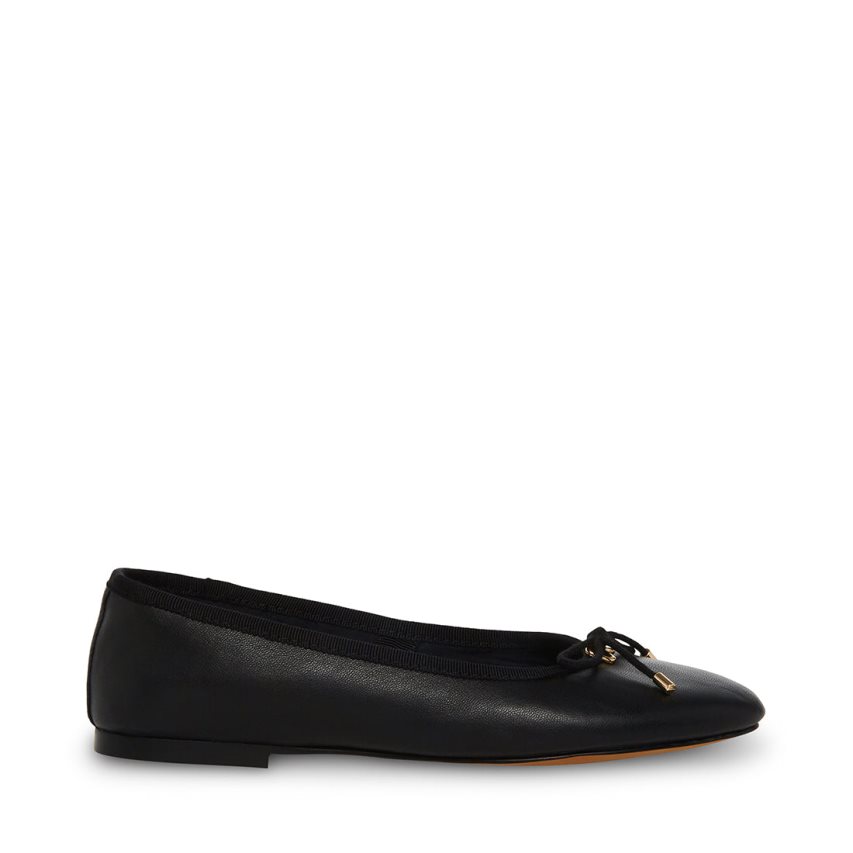 Black Steve Madden Blossoms Leather Women\'s Ballet Flats | DHAXW9854