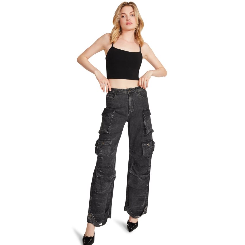 Black Steve Madden Brody Denim Women\'s Pants | GVDEP6157