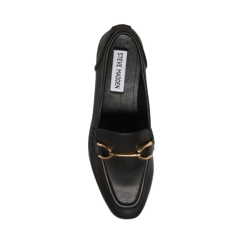 Black Steve Madden Carrine Leather Women's Loafers | UBKWI3605