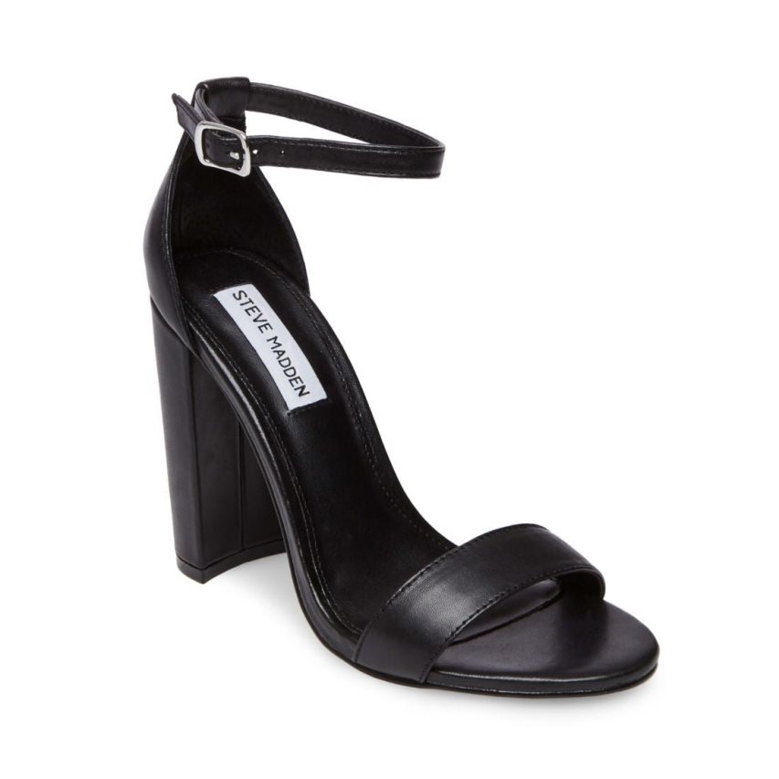 Black Steve Madden Carrson Leather Women's Heels Sandals | KYMPI7938