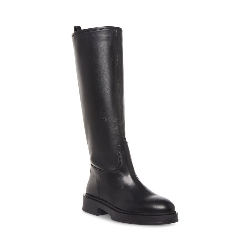 Black Steve Madden Claudia Leather Women's Knee-high Boots | VOBMZ1594