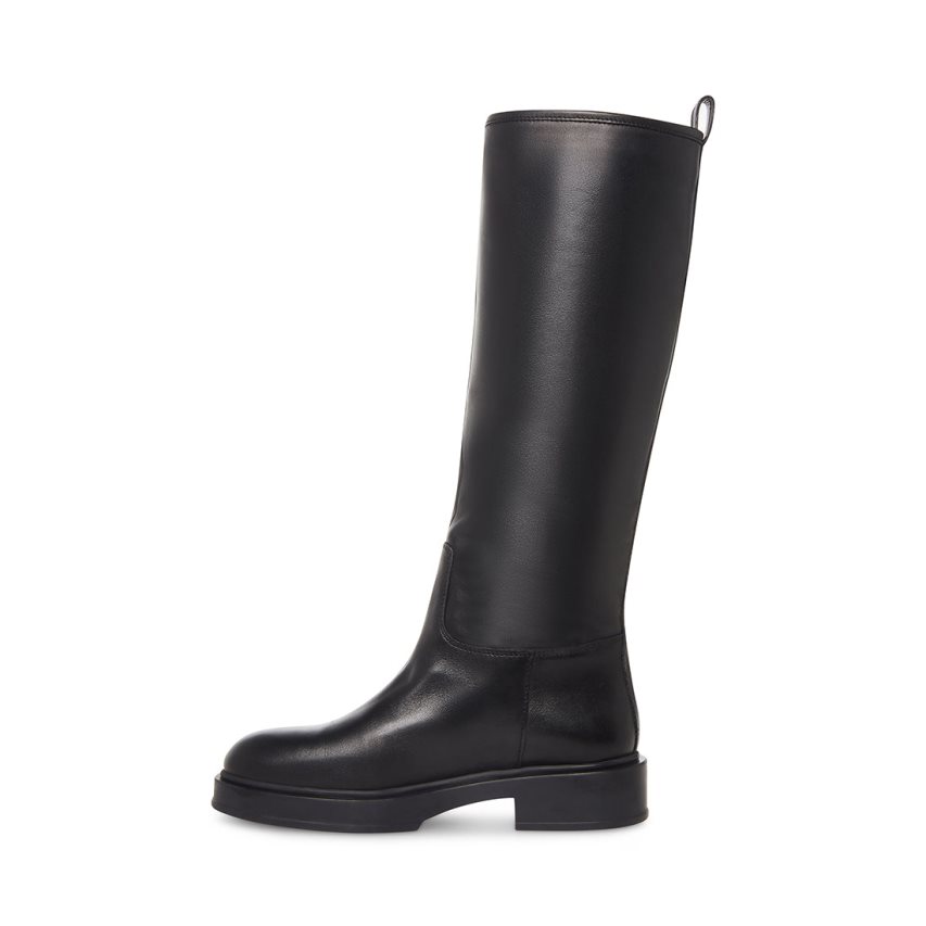 Black Steve Madden Claudia Leather Women's Knee-high Boots | VOBMZ1594