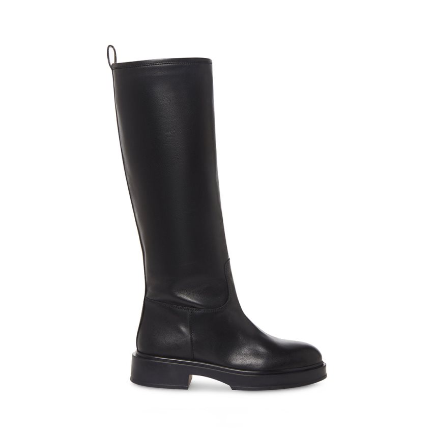 Black Steve Madden Claudia Leather Women\'s Knee-high Boots | VOBMZ1594